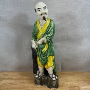 Vintage Chinese Polychrome Man in Green robe late 19th century